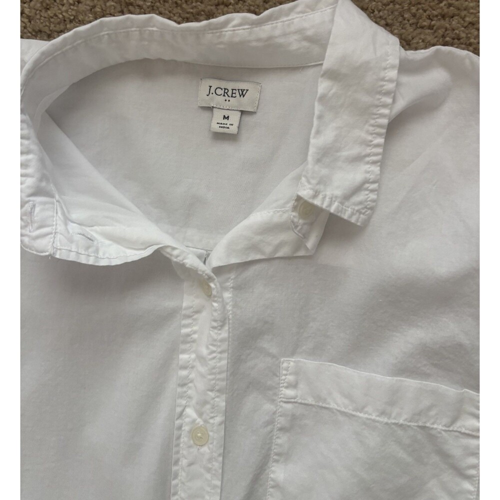 J Crew Women Basic Button-Up White Cotton Collared Long Sleeve Size M - Picture 3 of 6